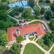 Visitor and Education Center Aerial view of the Visitor Center with basketball, handball and racquetball courts